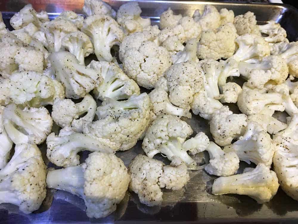 roasting cauliflower florets single layer baking sheet