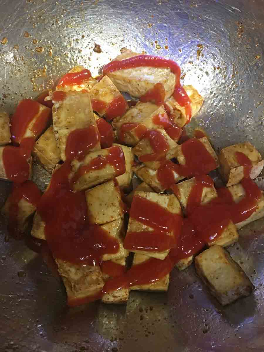 tofu marinated with tomato sauce