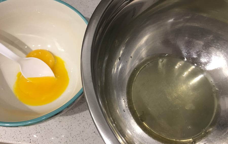 egg whites separated from egg yolks