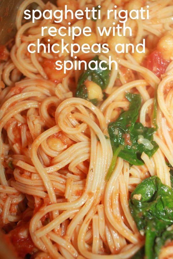 spaghetti rigati pasta with chickpeas and spinach recipe