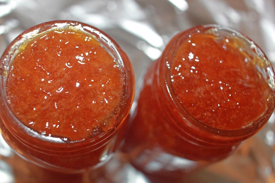 peach jam in jars