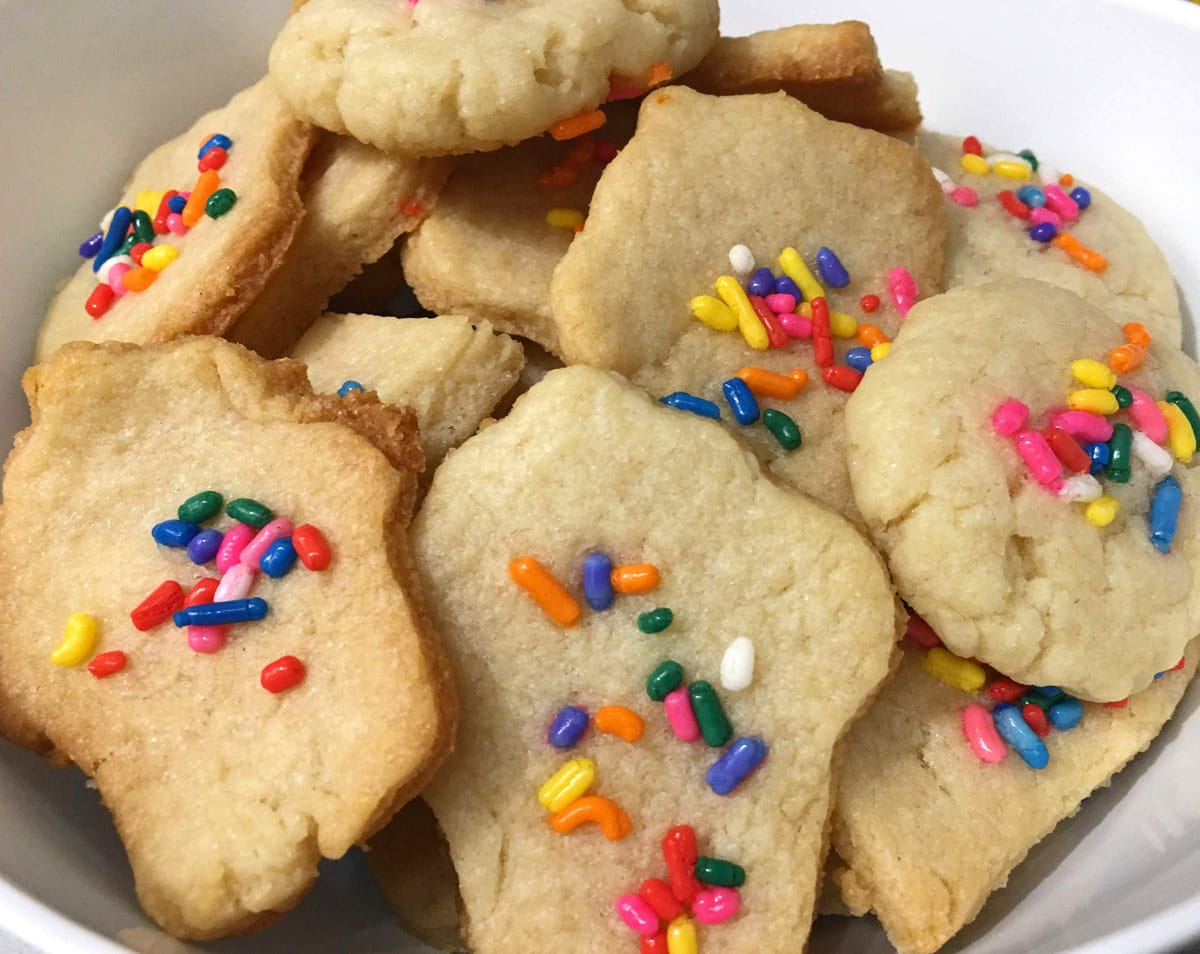 eggless sugar cookies with colorful sprinkles