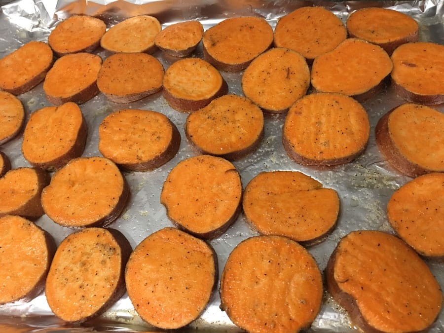 layered sweet potato slices