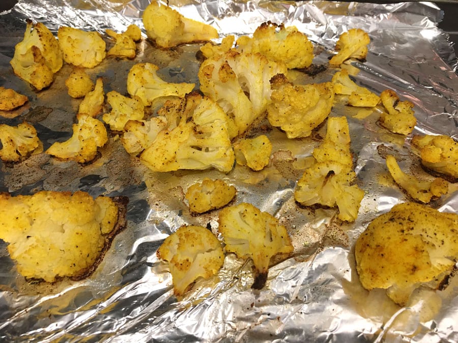 oven roasted frozen cauliflower in aluminium foil