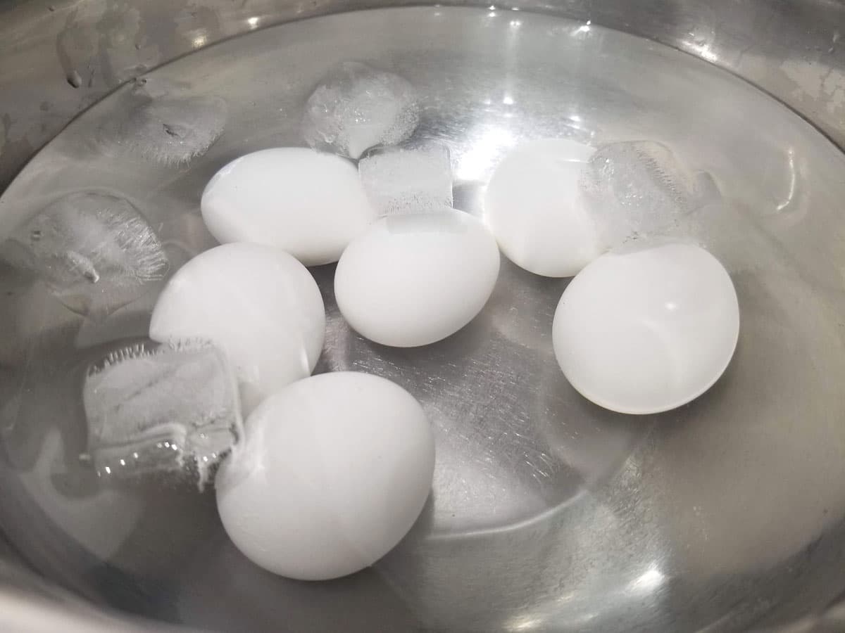 boiled eggs in ice water bath