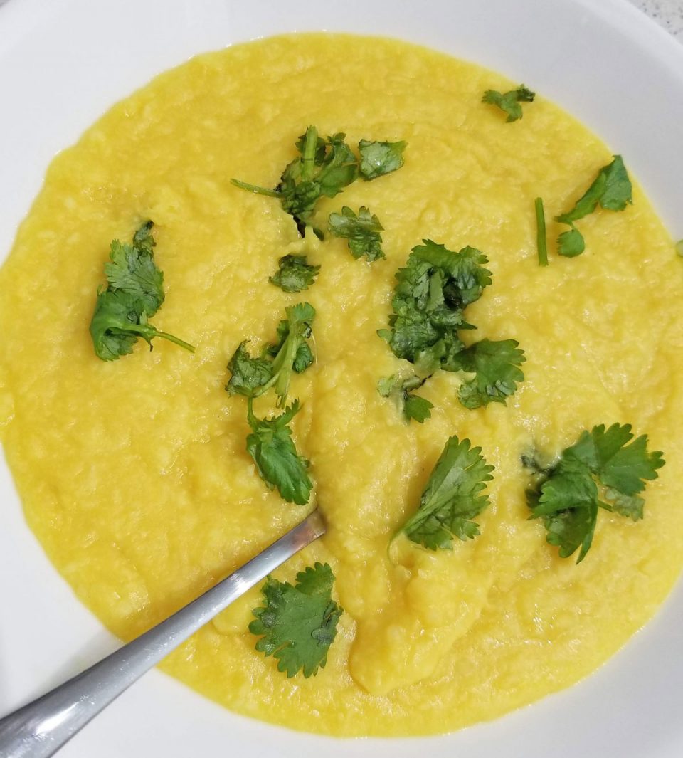 yellow coconut dal curry with coconut and turmeric