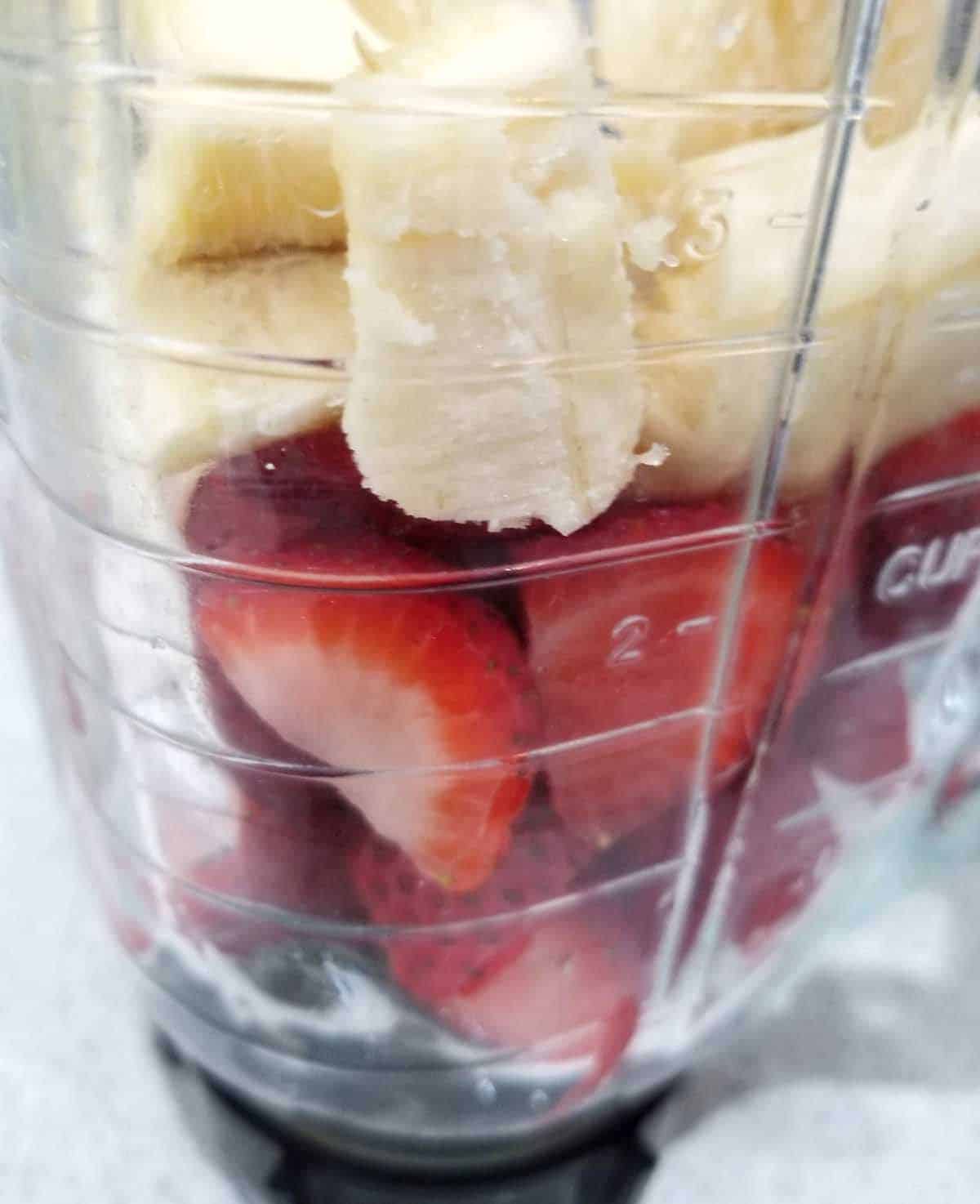 strawberries and bananas in blender