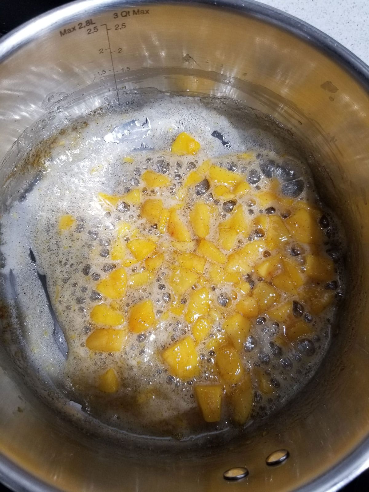 making peach syrup for peach milk