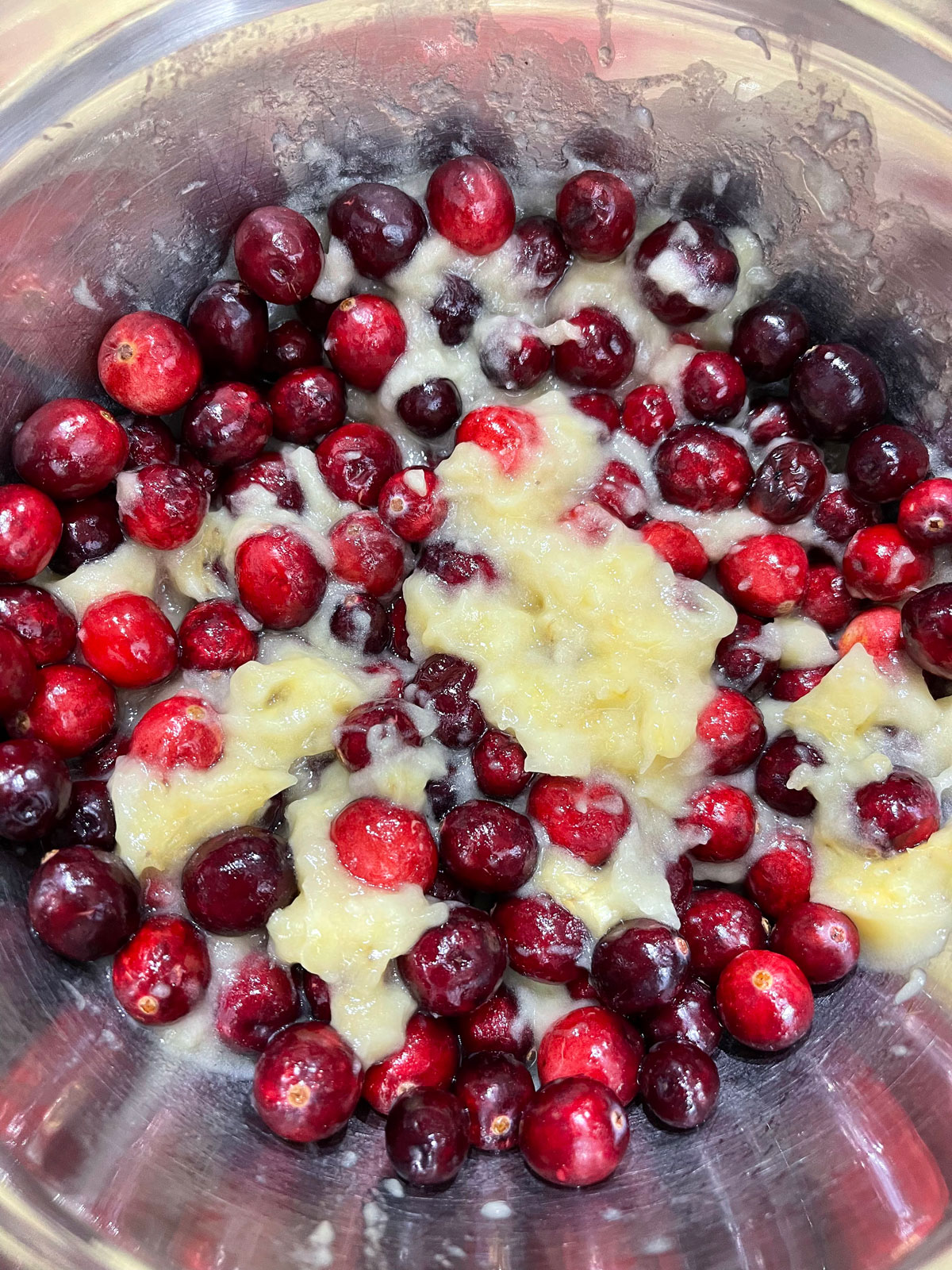 cranberries with mashed bananas