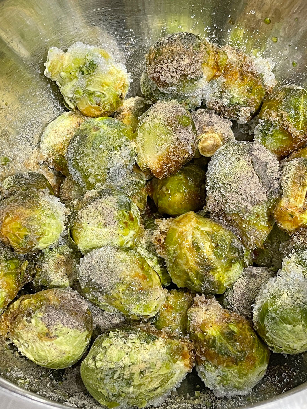 seasoning added to brussel sprouts