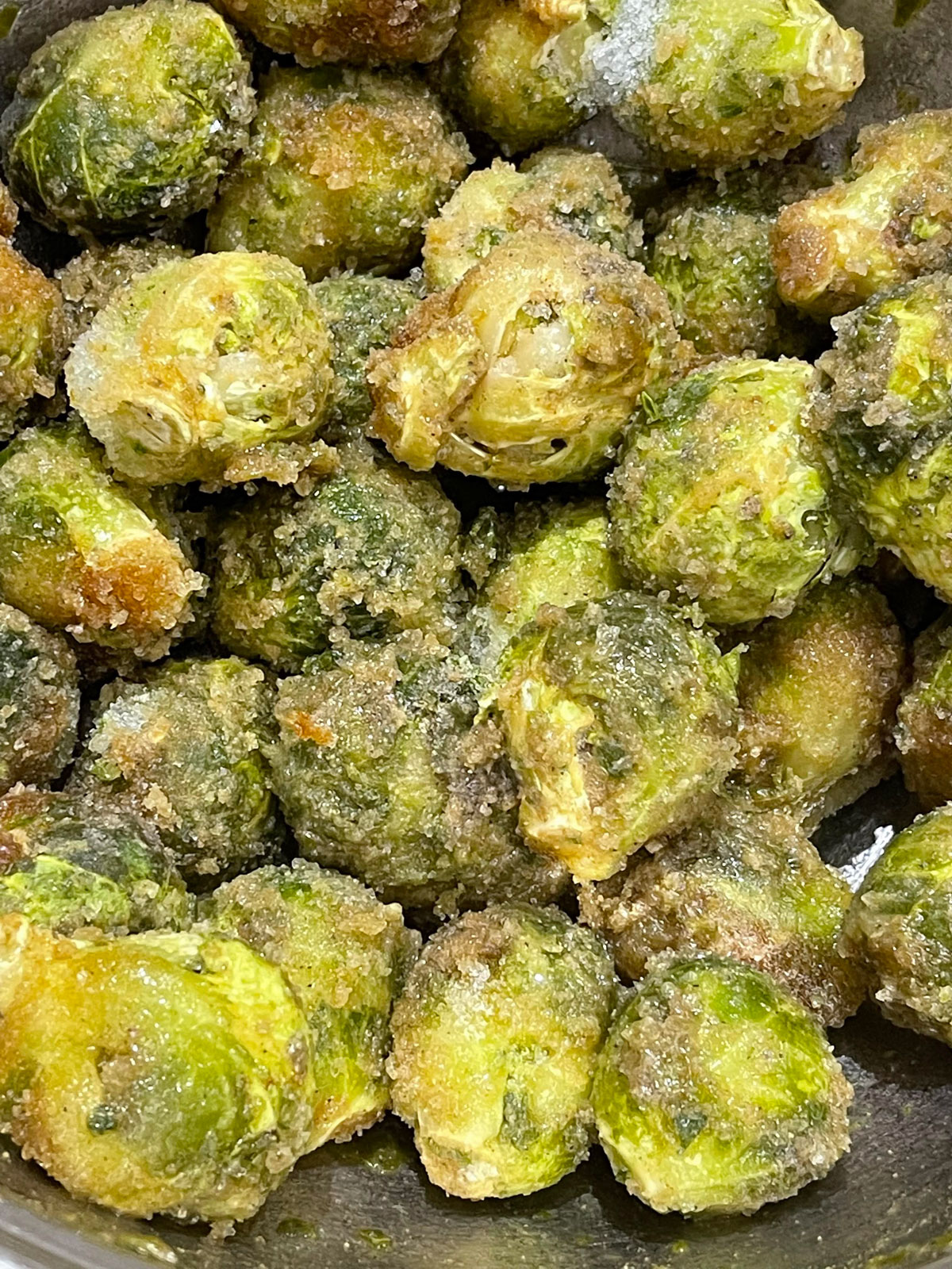 seasonings well mixed with brussel sprouts