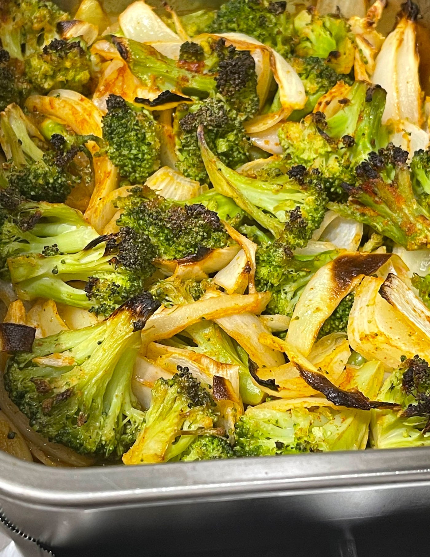 roasted broccoli and white onions