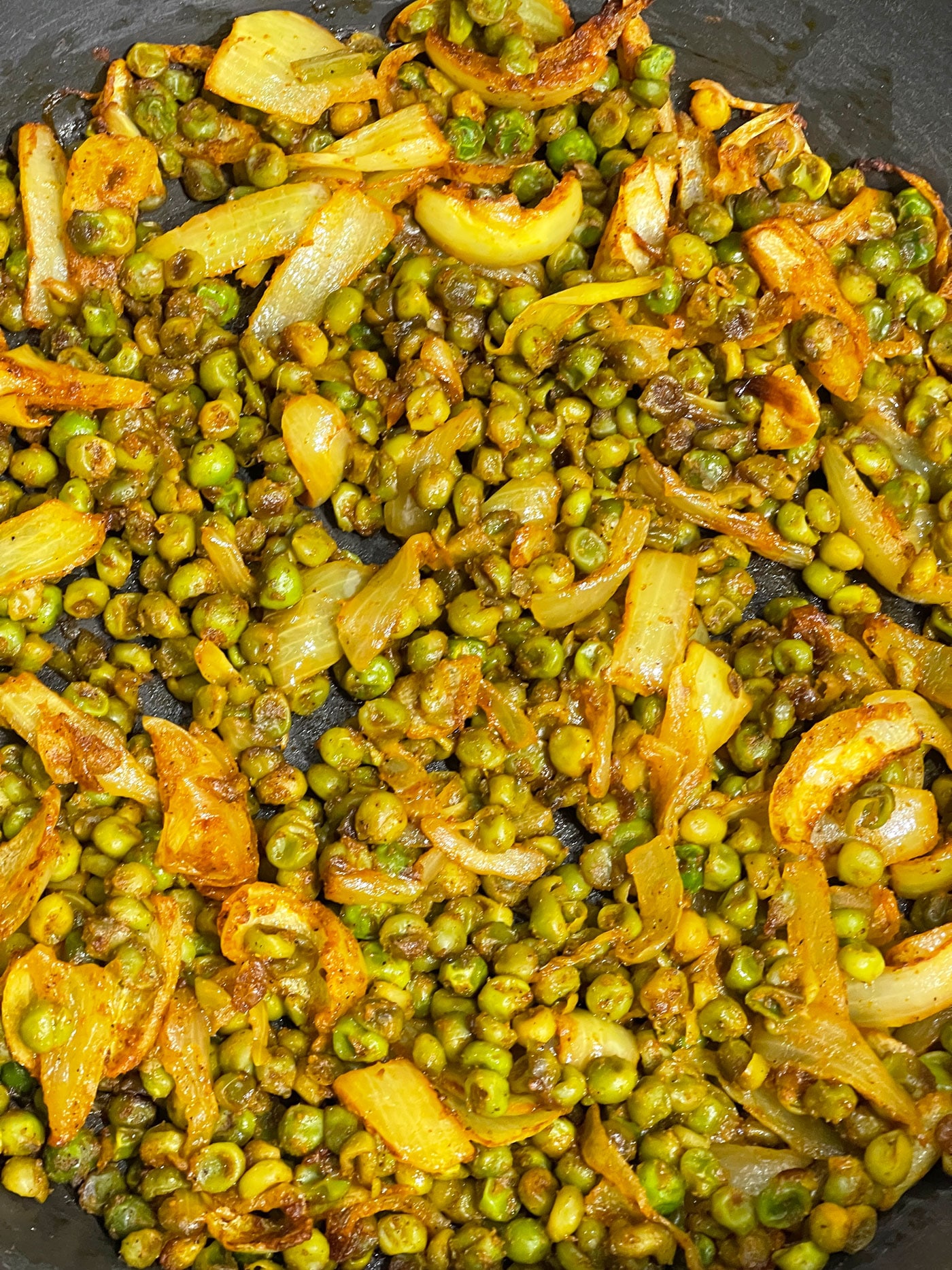 roasted frozen peas and onions