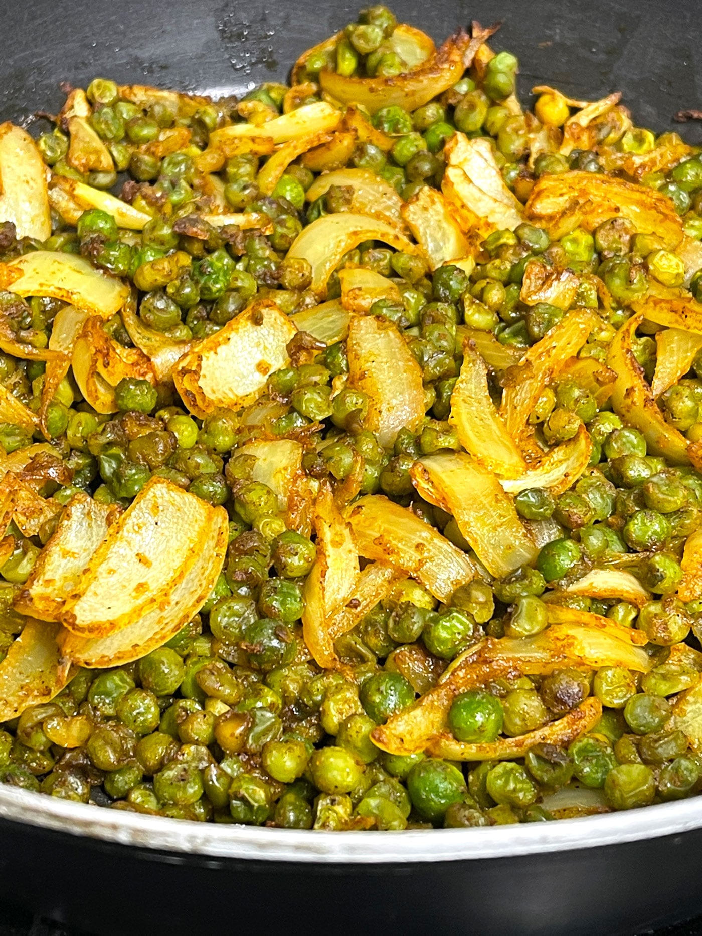 roasted frozen peas and onions