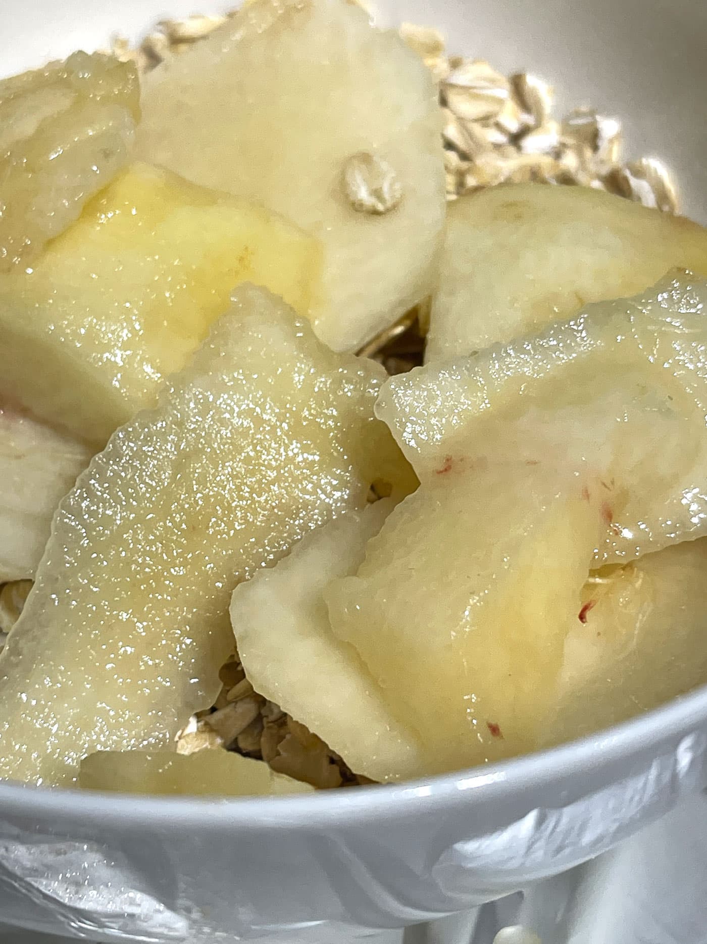 add sliced white peaches to the oatmeal