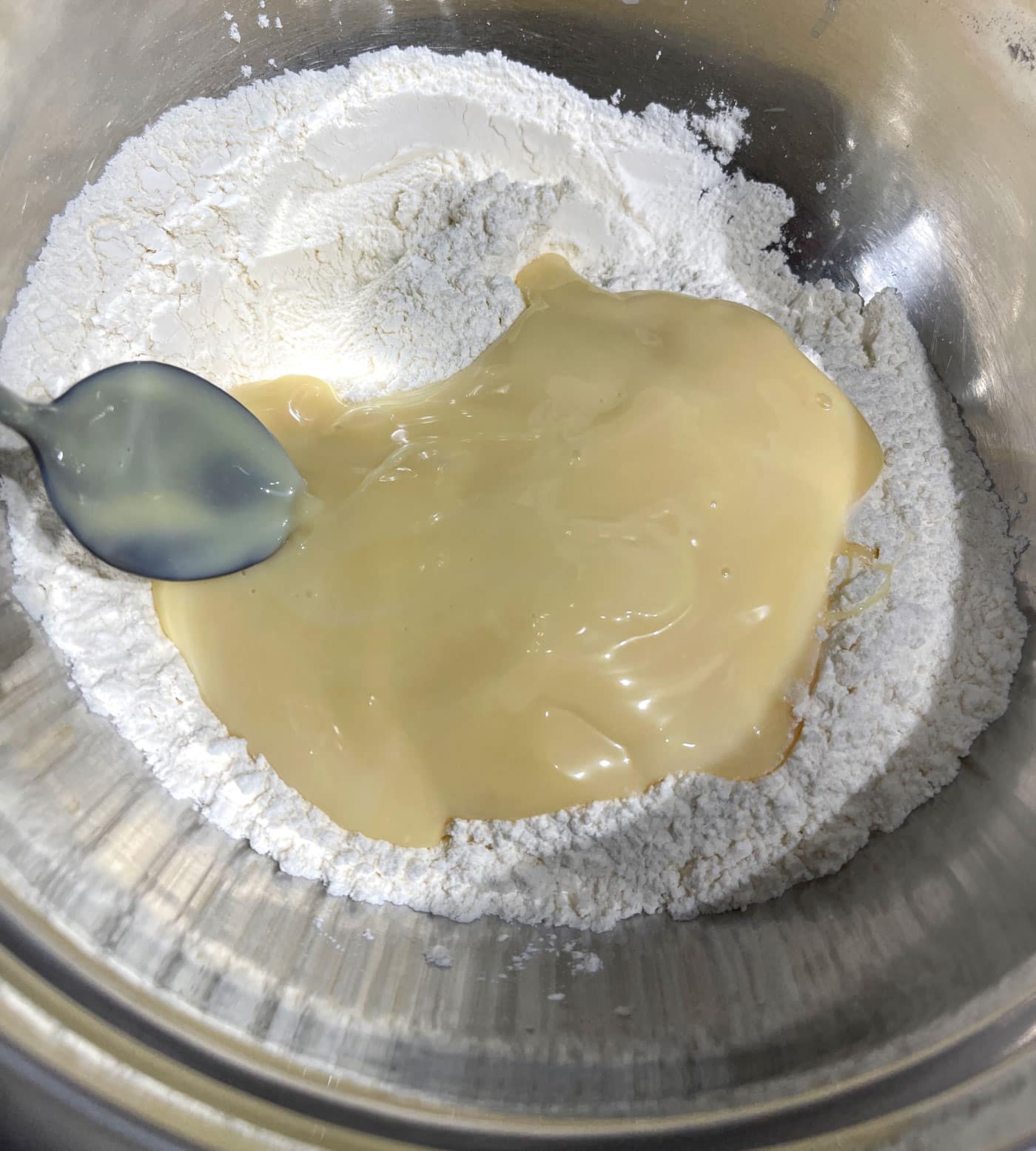 condensed milk added to flour