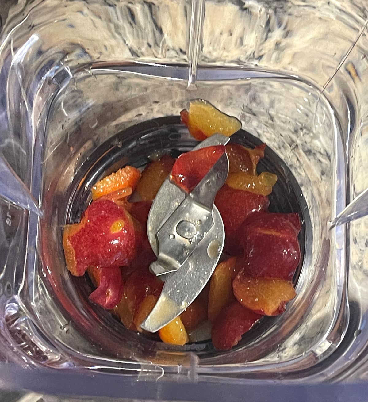 sliced cherry plums in blender