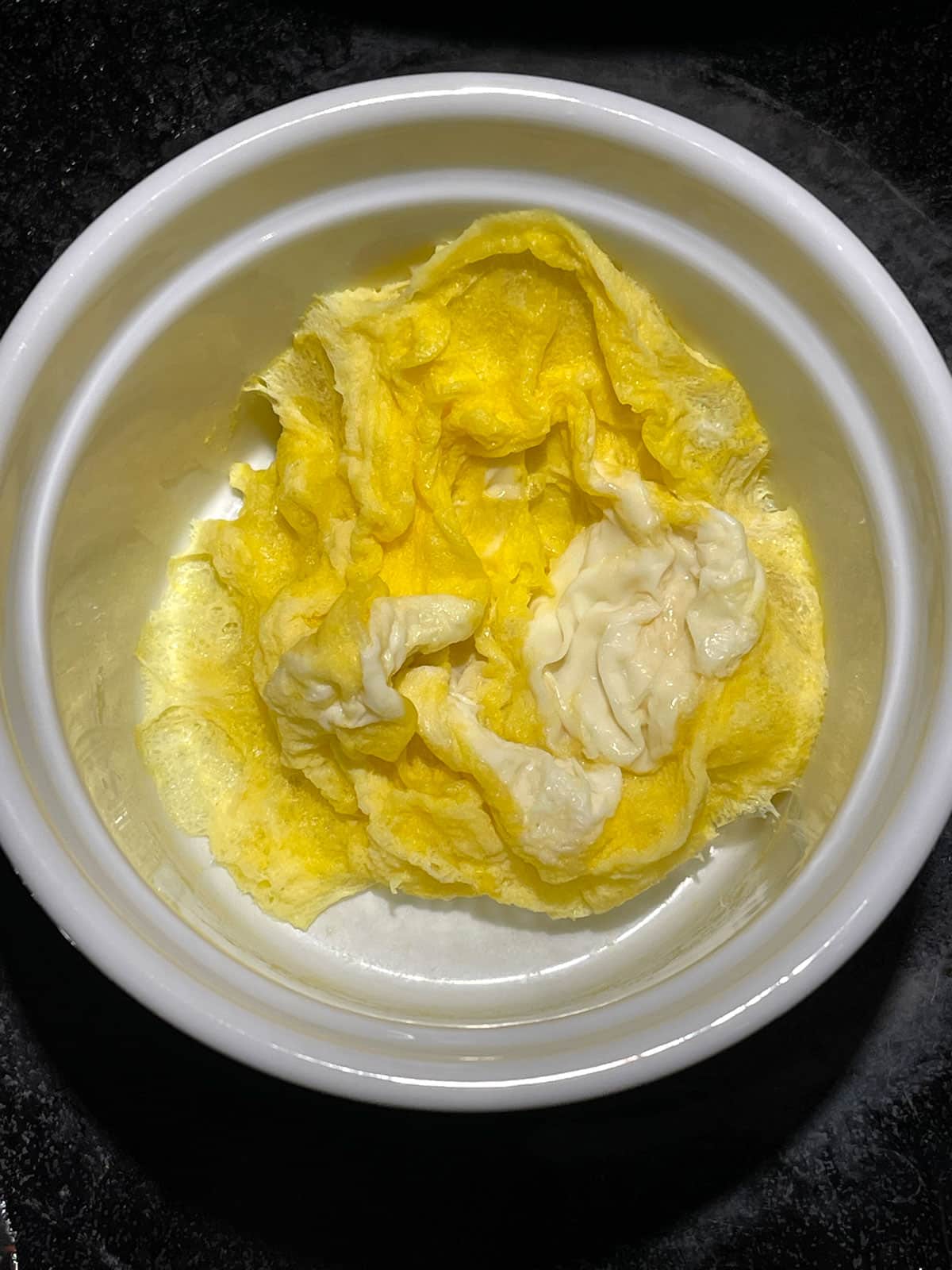 microwave egg omelette in ramekin bowl for one