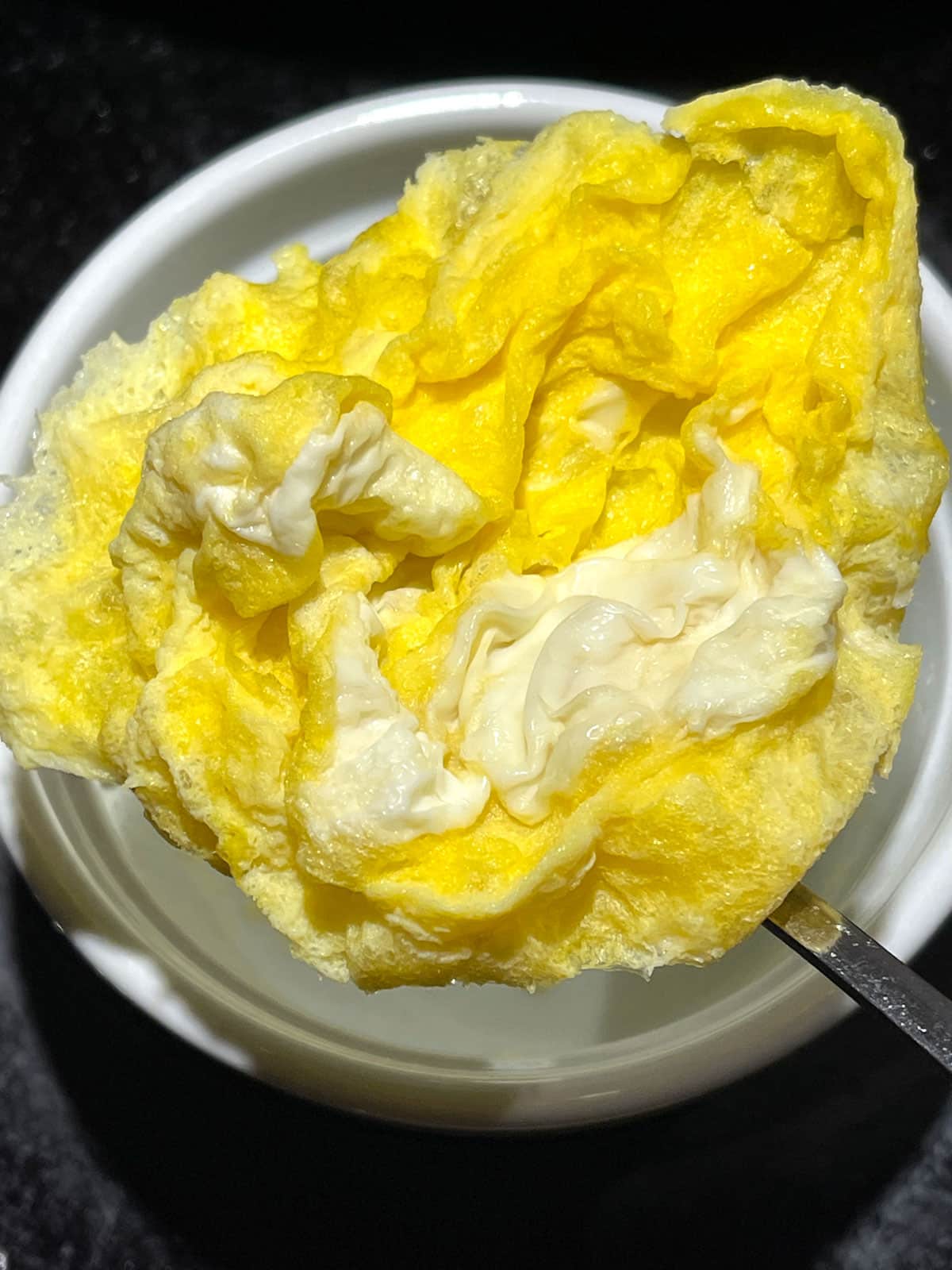 microwave egg omelette in ramekin bowl for one