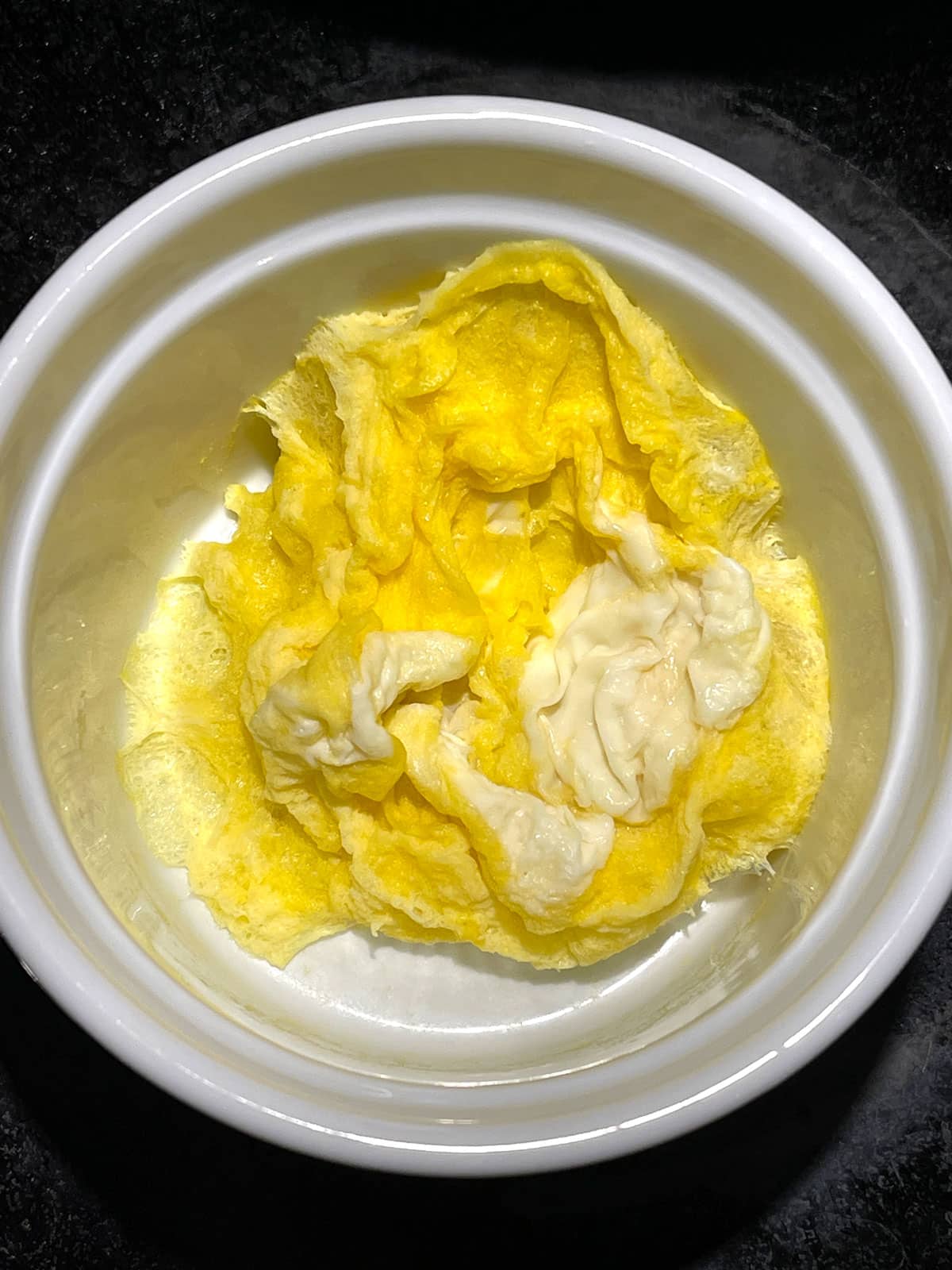 microwave egg omelette in ramekin bowl for one