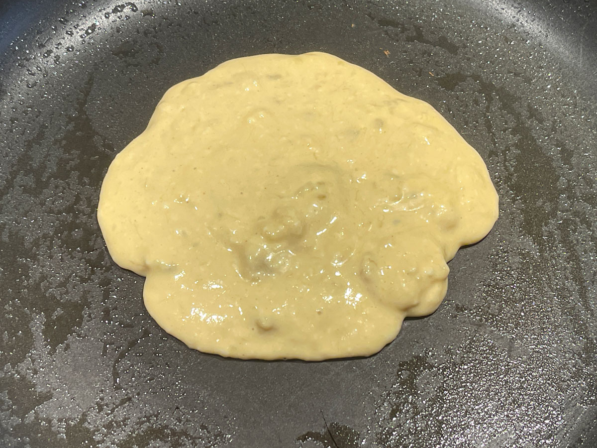 making peanut butter banana pancake